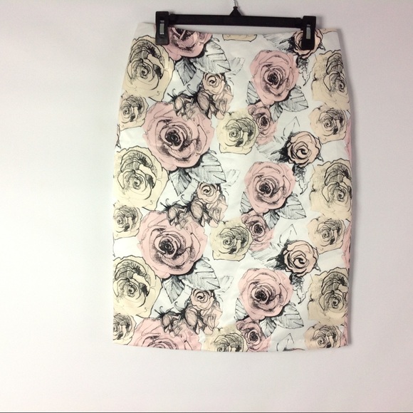 La Soie Womens Pencil Skirt Floral Pink Ivory - Picture 1 of 5